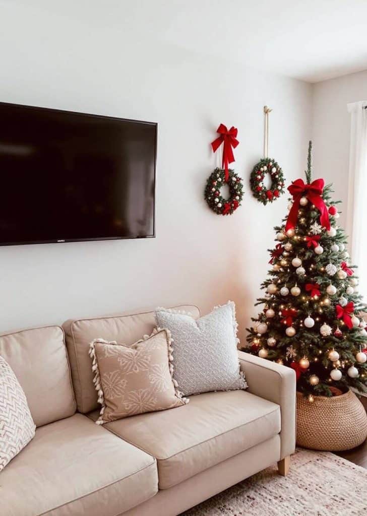 small_living_room_with_hanging_christmas_Mini-Wreaths