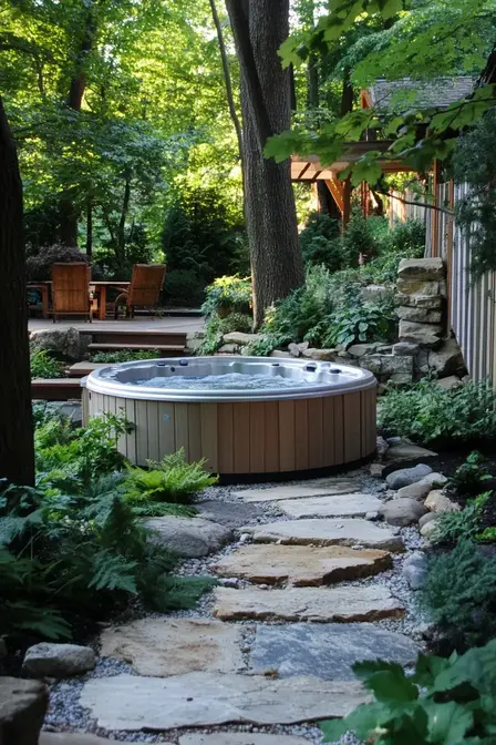 Natural Stone Pathway to Hot Tub