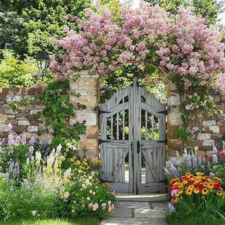 english cottage garden Old Gate or Arch