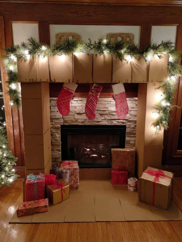 DIY_Cardboard_Fireplace Classic Christmas Mantel