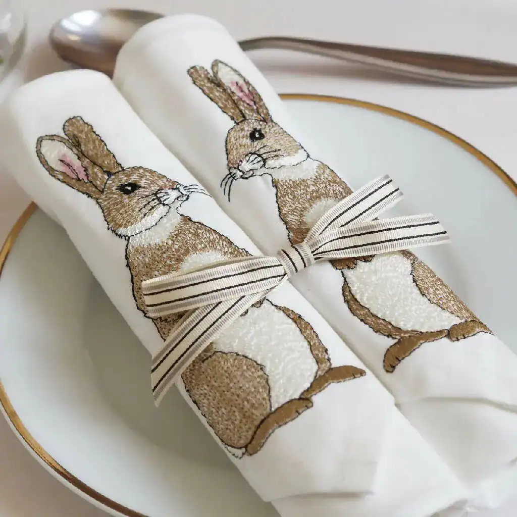 Embroidered Set of Two Easter Rabbit Napkins