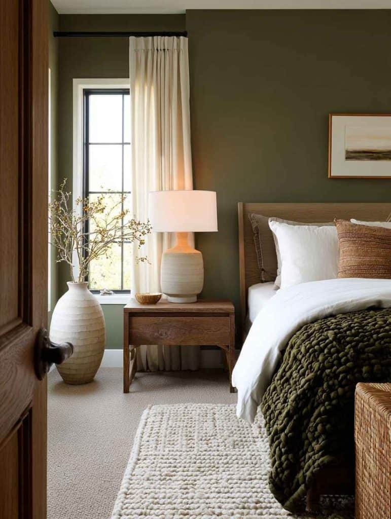 beautiful_Olive_Green__Warm_Wood_Tones_bedroom color combination