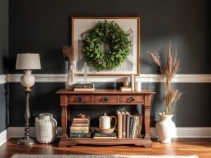 beautiful_cozy_bookish_entry_table_decor_