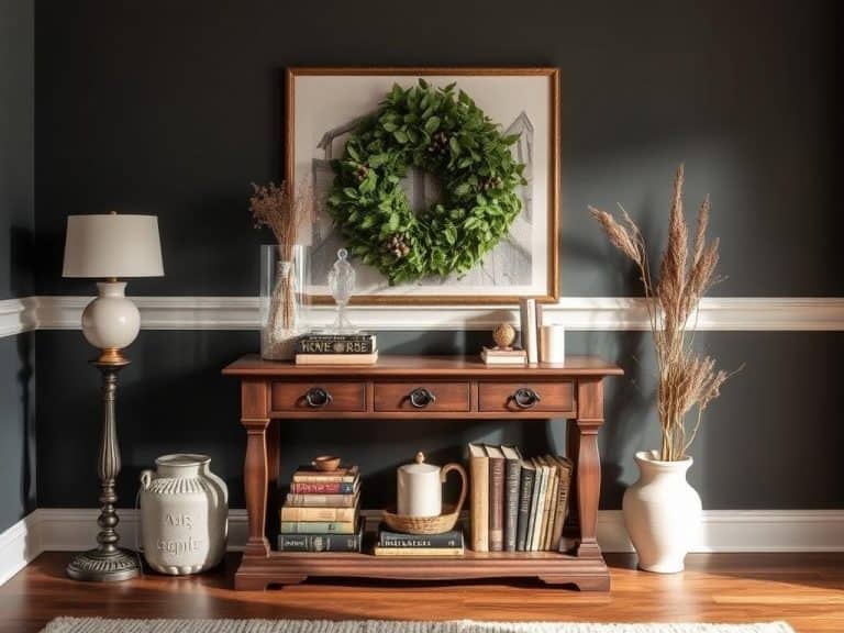 beautiful_cozy_bookish_entry_table_decor_
