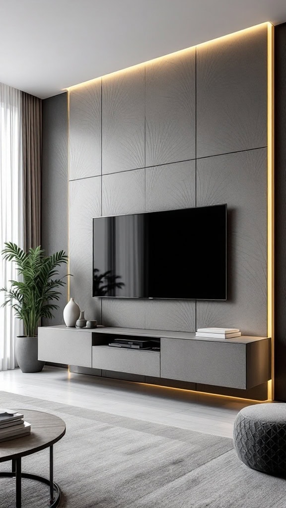 Decorative panel with a TV and hidden cables, creating a clean and organized living space.