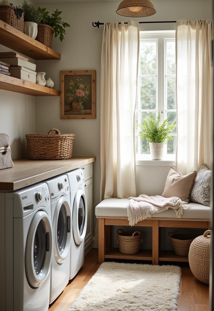 32 Stunning Laundry Room Makeover Ideas That Will Leave You Speechless! - 26. Cozy Touches with Soft Textiles