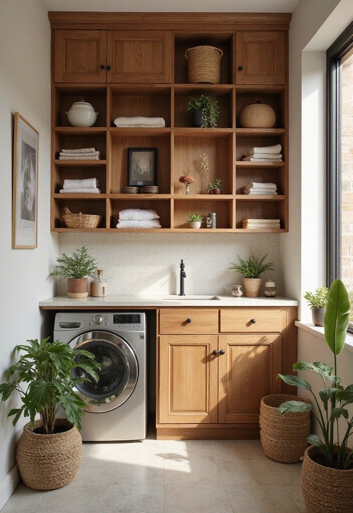 32 Stunning Laundry Room Makeover Ideas That Will Leave You Speechless! - 28. Warmth of Wood with Natural Elements
