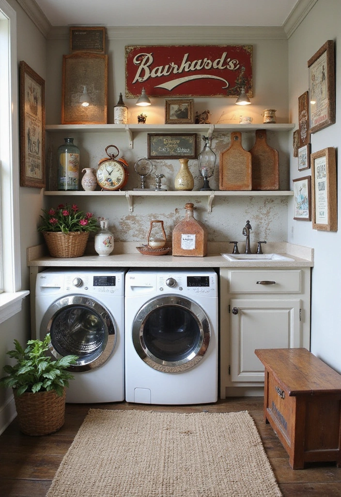 32 Stunning Laundry Room Makeover Ideas That Will Leave You Speechless! - 25. Vintage Charm with Antique Finds