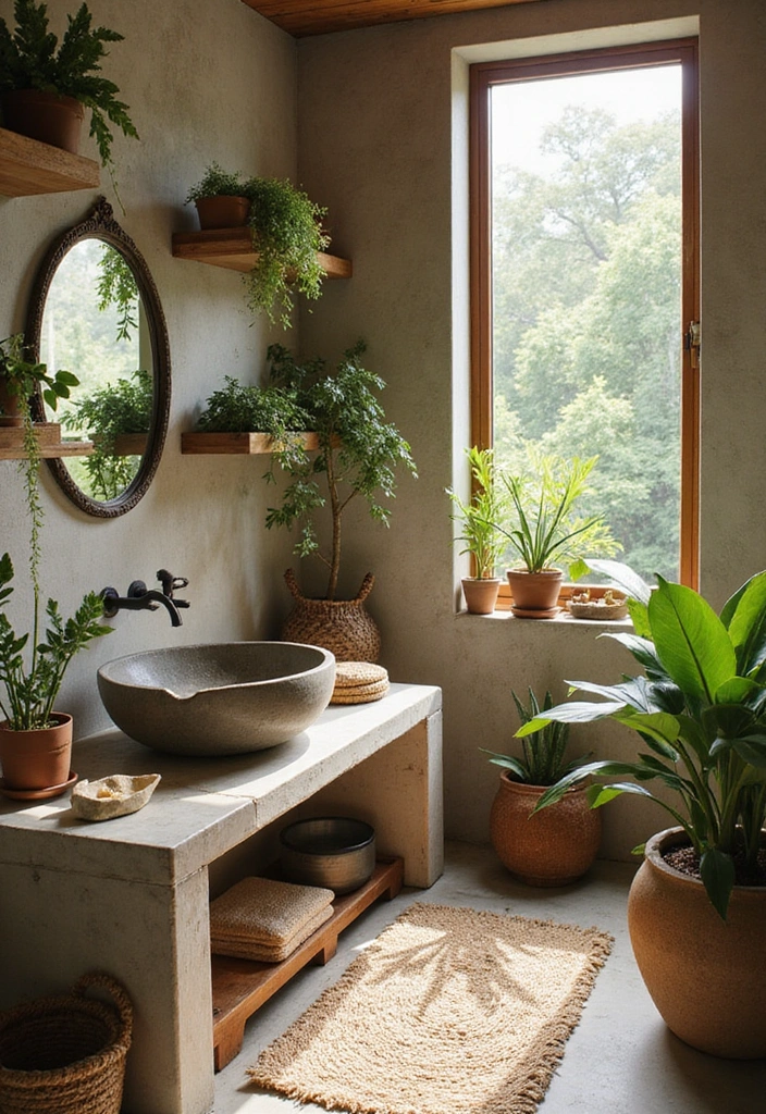 25 Creative Boho Bathroom Designs That Will Blow Your Mind! (Check Out #11!) - 11. Nature-Inspired Decor for a Soothing Atmosphere