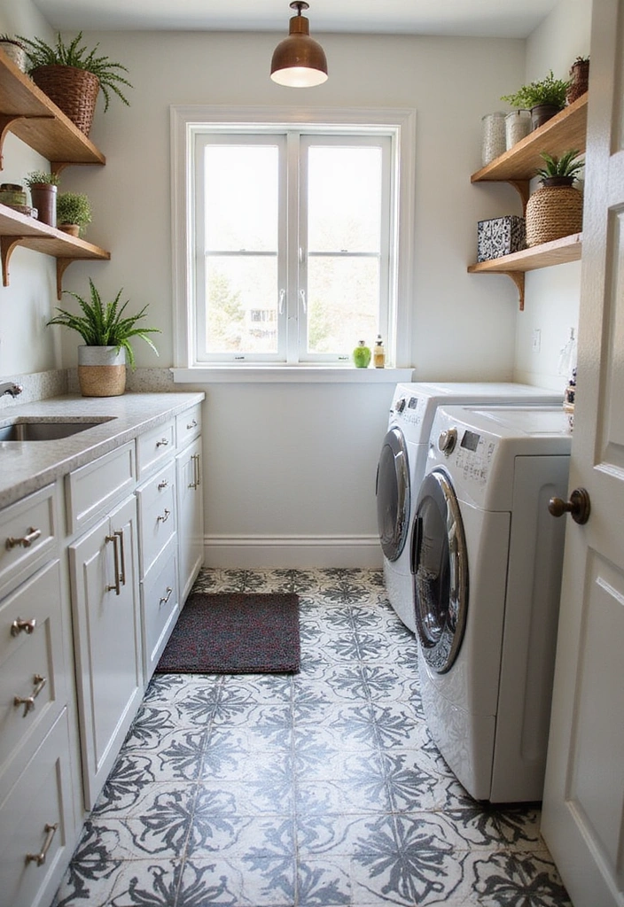 32 Stunning Laundry Room Makeover Ideas That Will Leave You Speechless! - 27. Unique Flooring with Stylish Tiles