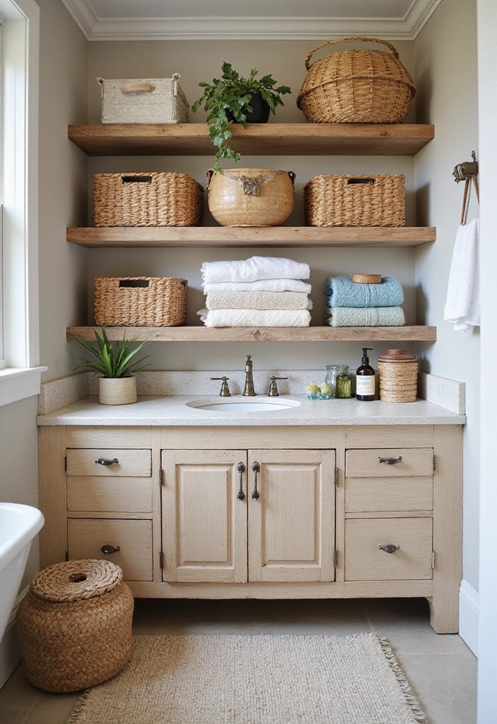 25 Creative Boho Bathroom Designs That Will Blow Your Mind! (Check Out #11!) - 8. Creative Storage Solutions for Clutter-Free Spaces
