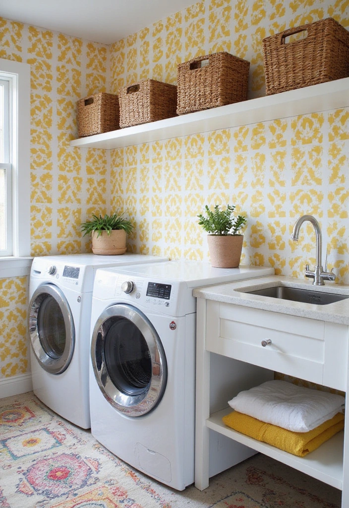 32 Stunning Laundry Room Makeover Ideas That Will Leave You Speechless! - 31. Playful Patterns with Fun Wallpaper