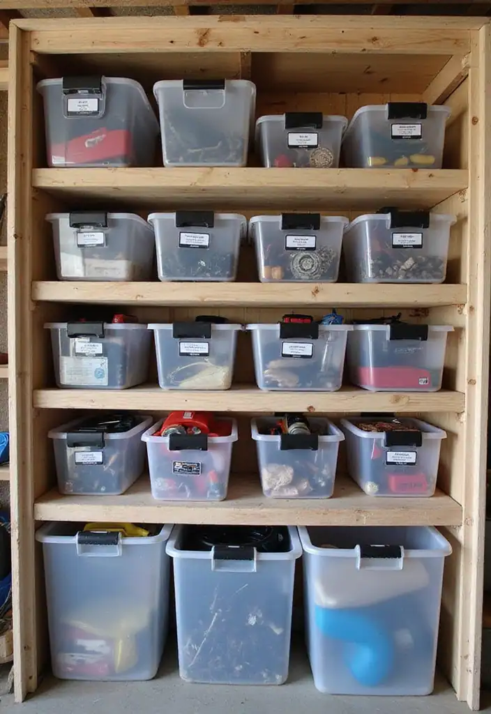 21 Garage Organization DIY Ideas You Can Do in Minutes (Number 7 Will Blow Your Mind!) - 1. Clear Plastic Bins for Quick Visibility