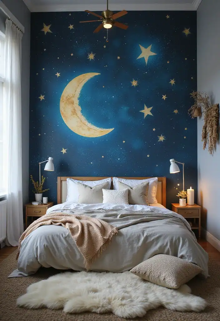 21+ Modern Wall Painting Ideas for Your Bedroom That Will Take Your Breath Away! - 20. Celestial Themes