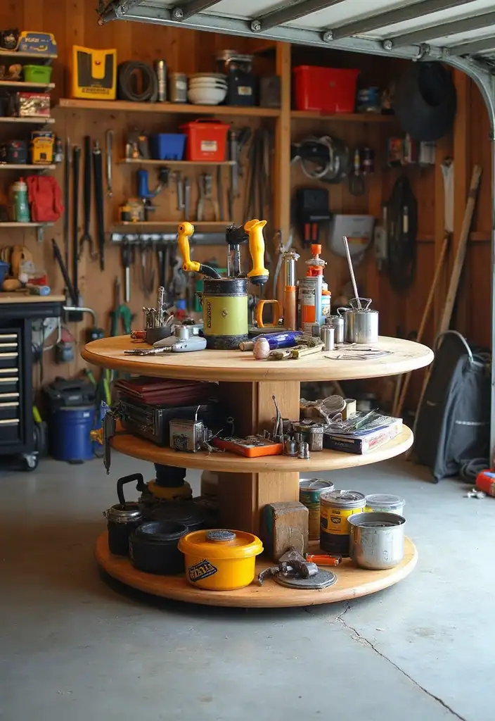 21 Garage Organization DIY Ideas You Can Do in Minutes (Number 7 Will Blow Your Mind!) - 18. Lazy Susan for Easy Access