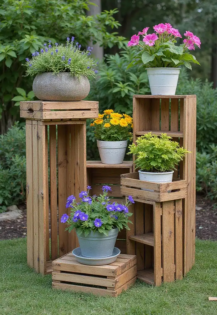 31 DIY Garden Decor Ideas: Spruce Up Your Green Space with a Dash of Fun! - 20. Rustic Wooden Crates