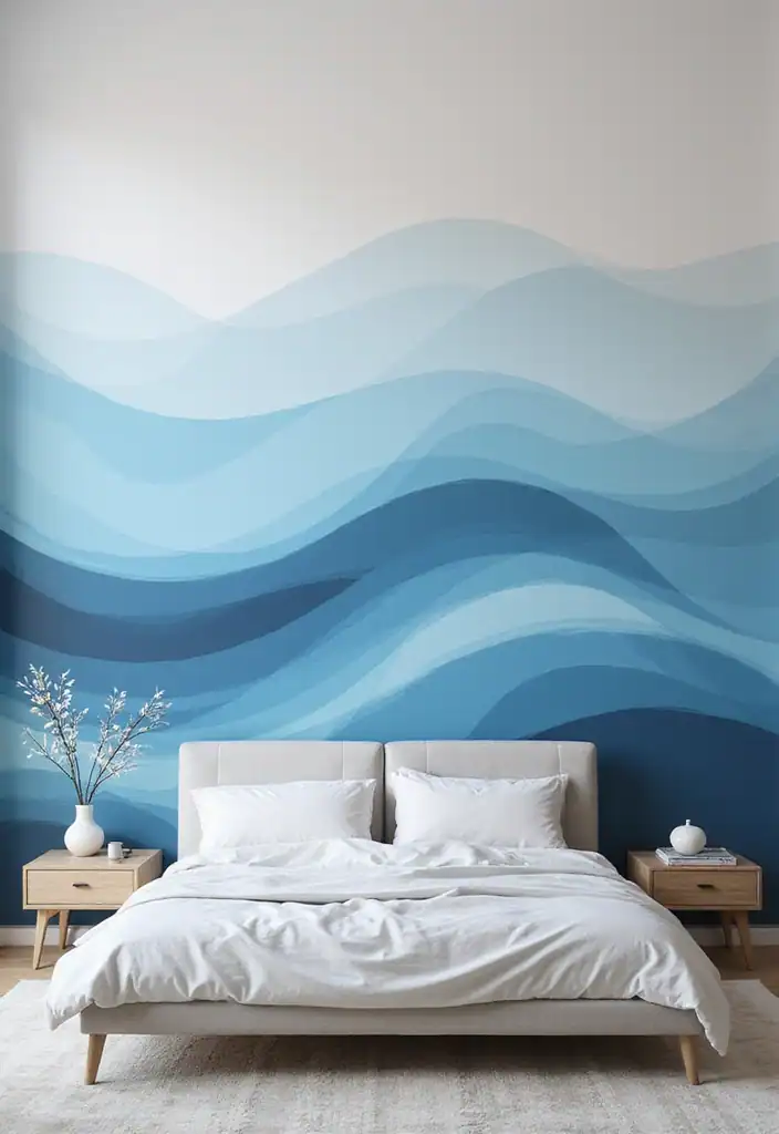 21+ Modern Wall Painting Ideas for Your Bedroom That Will Take Your Breath Away! - 1. Abstract Waves